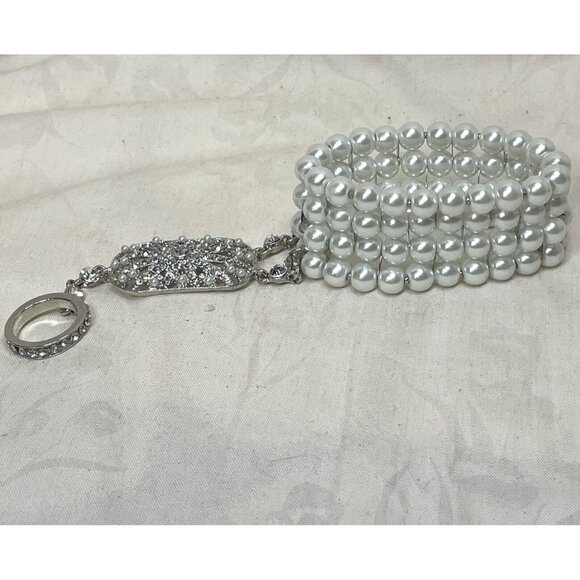 Rhinestone & Faux Pearl Gracie Slave Bracelet - Picture 3 of 5